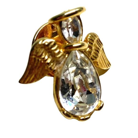 Vintage Barbara Mandrell Angel with Clear Rhinestones Pin Brooch - Picture 2 of 4